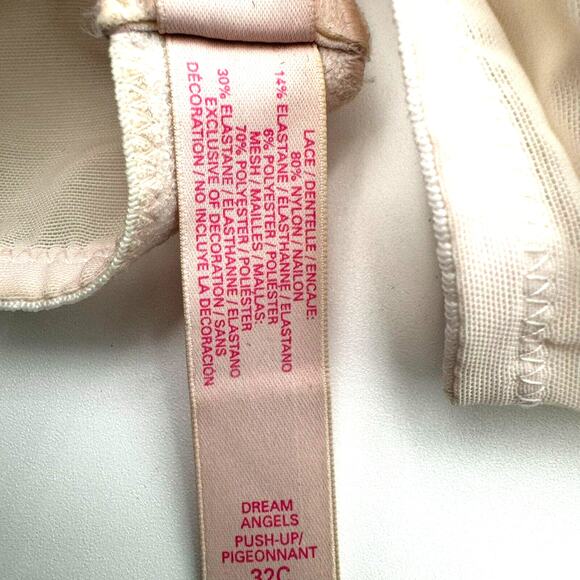 Victoria's Secret 32C Dream Angels Push-Up Pigeonnant pink lace‎ bra Padded bow - Picture 4 of 4